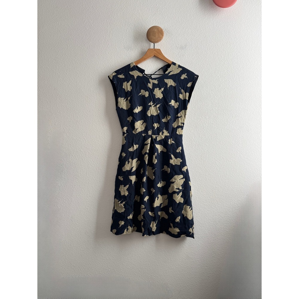 Steven Alan Navy Tan Silk Blend Open Back Mini Dress Size 2